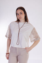 T-shirt bitessuto strass maniche