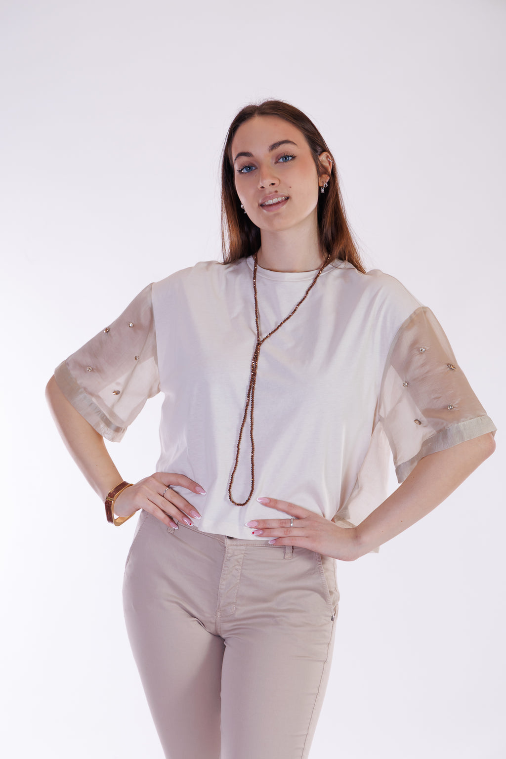 T-shirt bitessuto strass maniche
