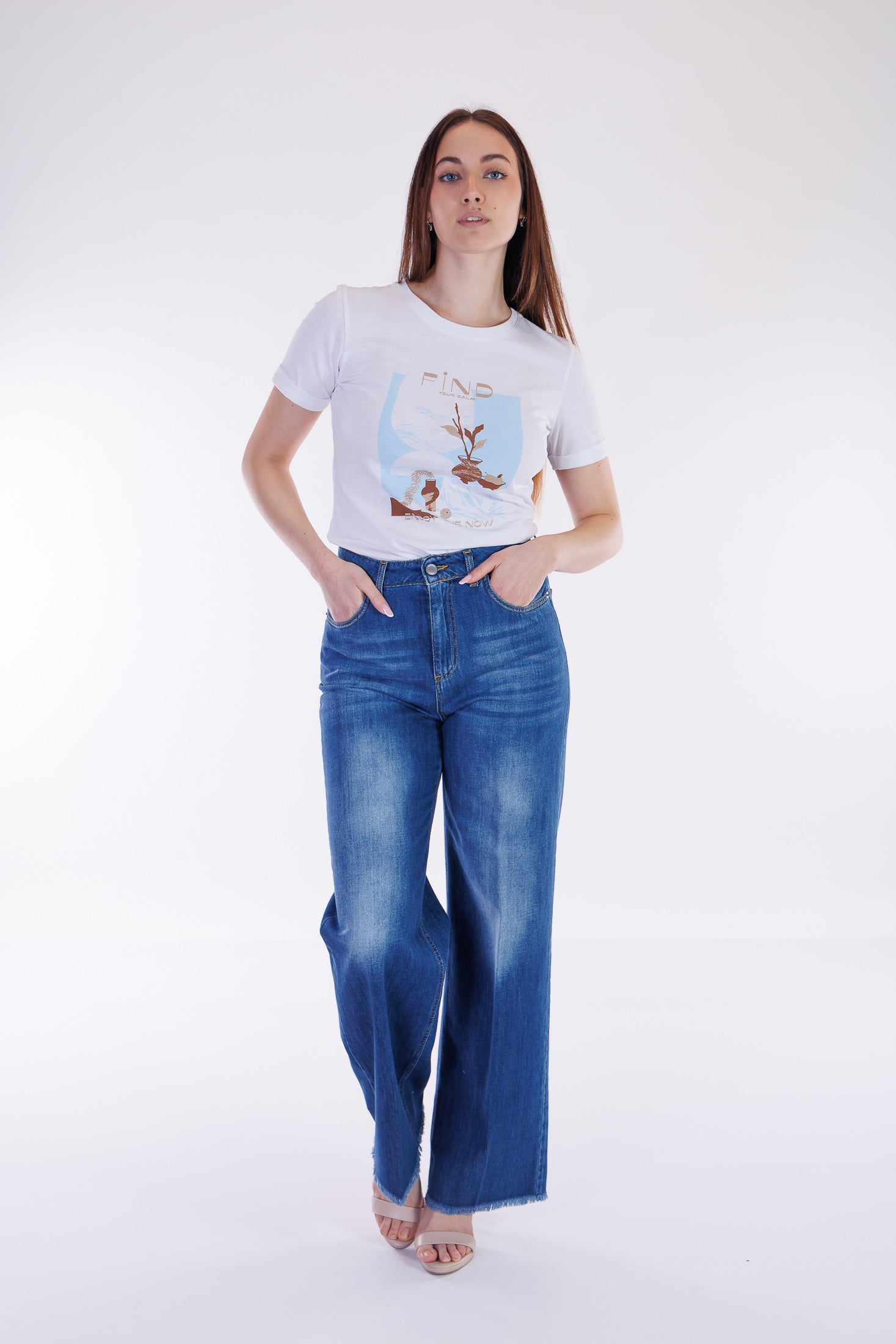 Jeans palazzo frangette