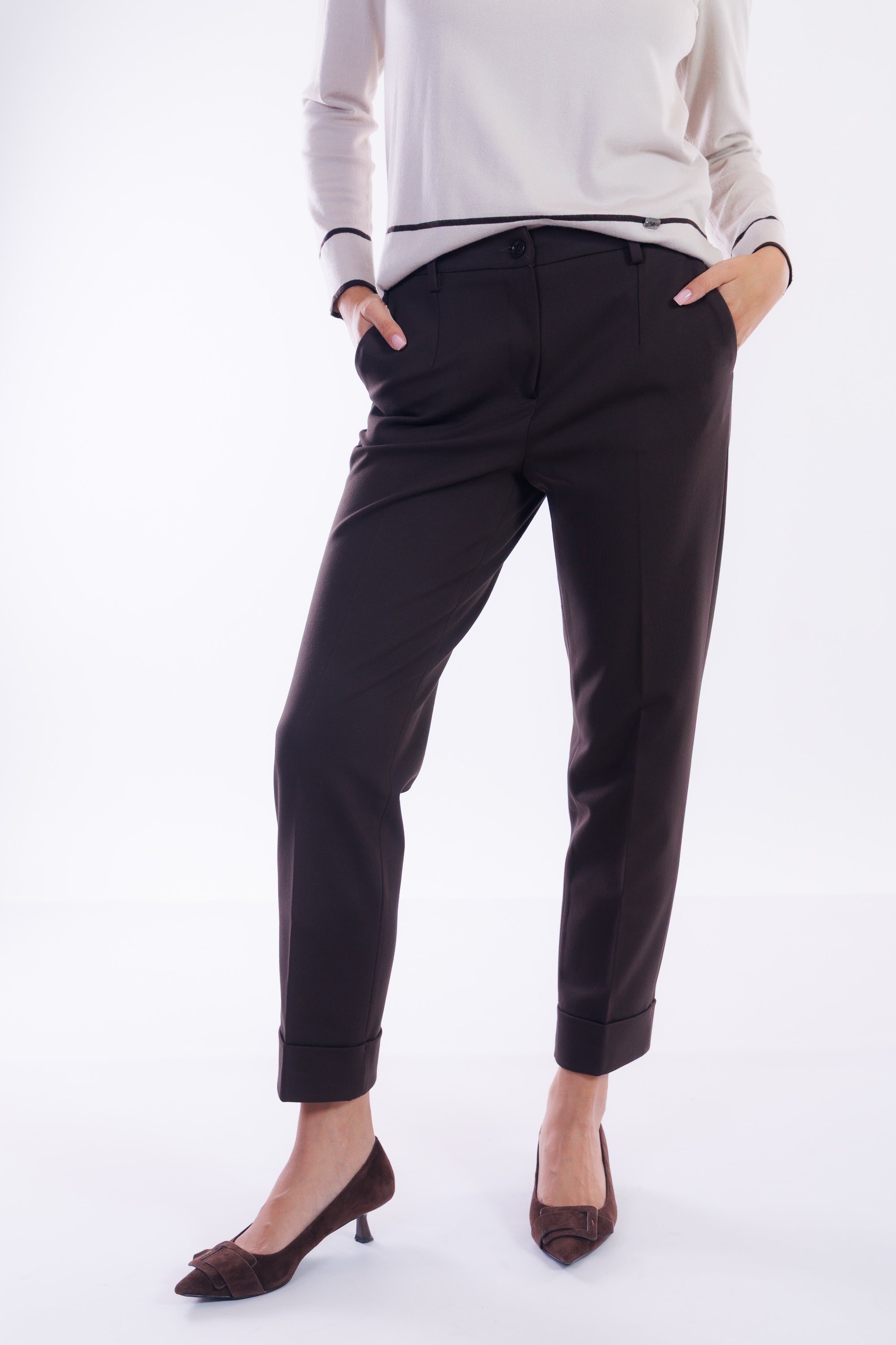 Pantalone slim risvolto