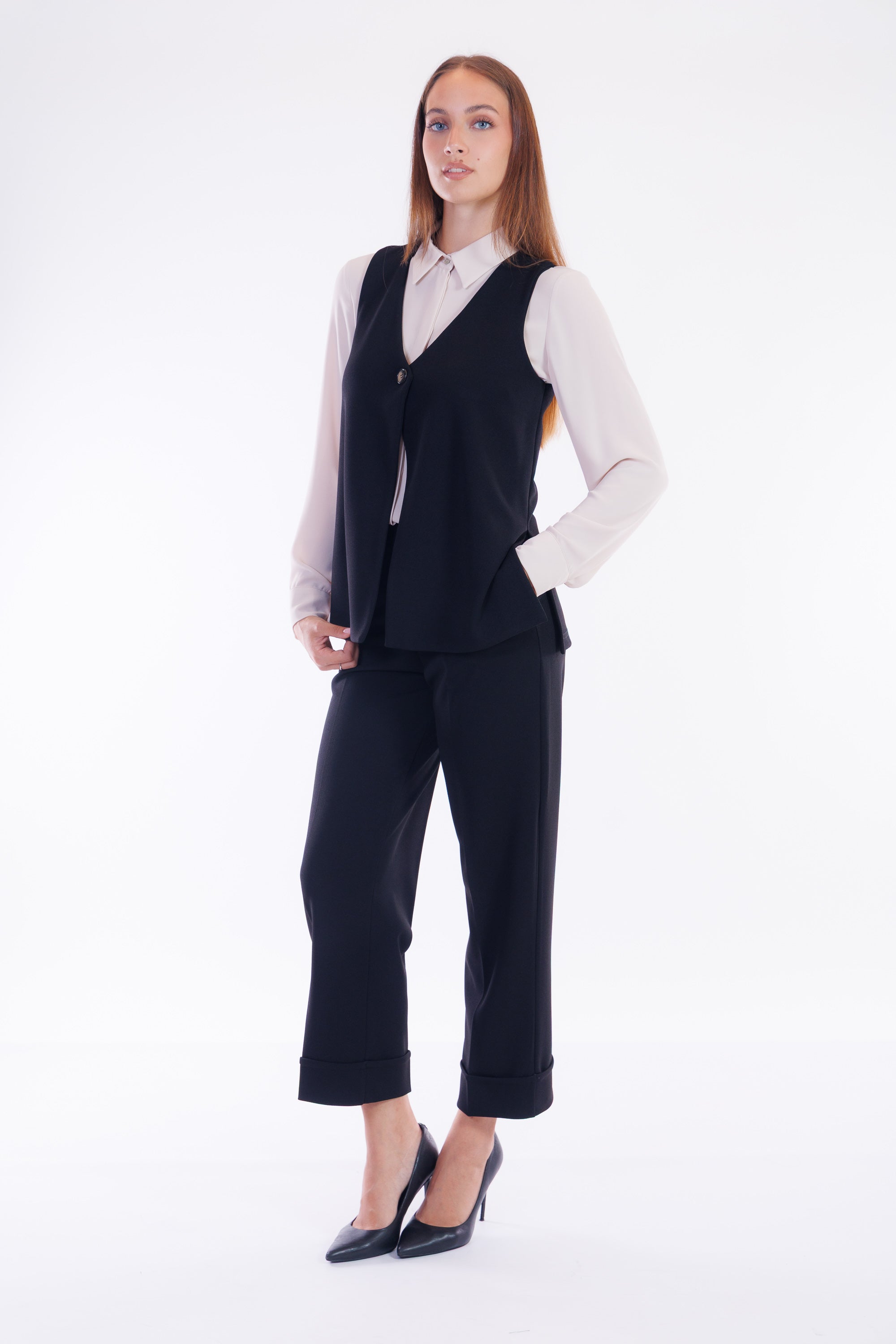Pantalone cropped risvolto crepe
