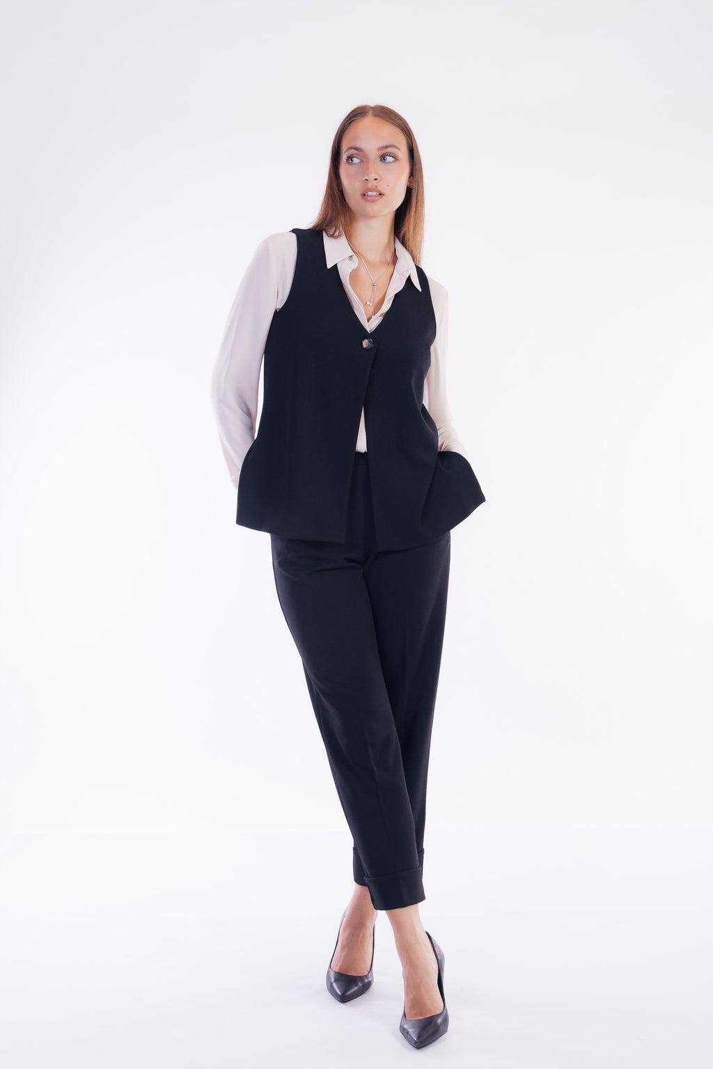 Pantalone cropped risvolto crepe