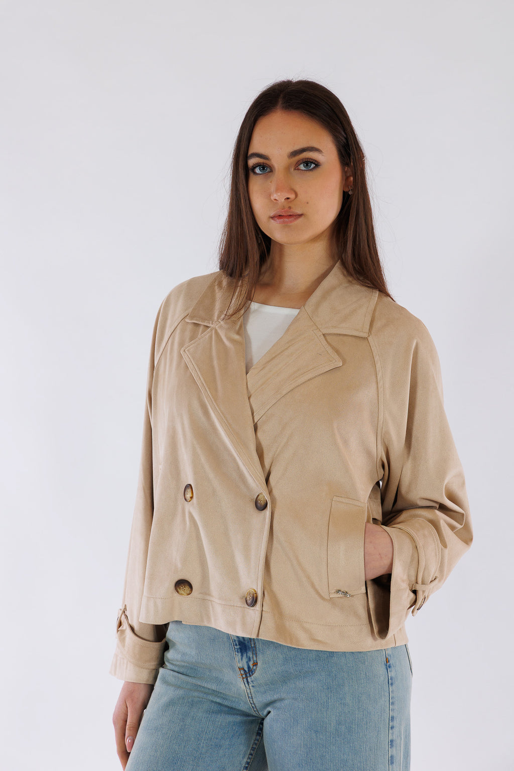 Giacca doppiopetto eco camoscio