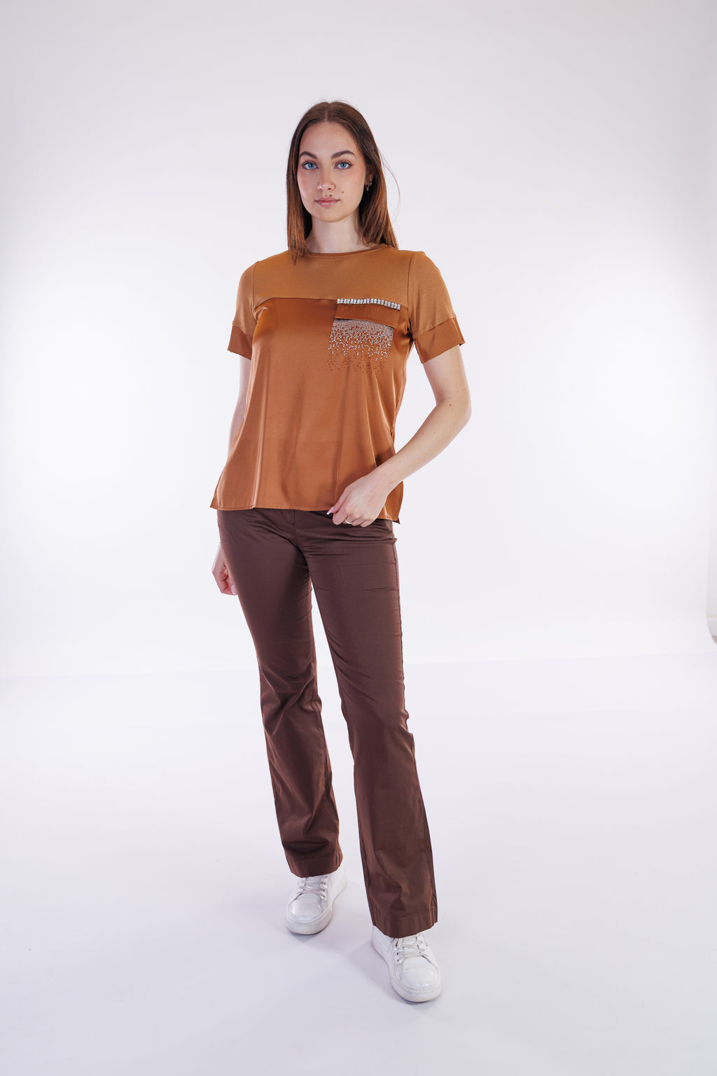 T-shirt bitessuto con strass tasca