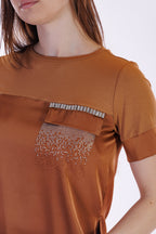 T-shirt bitessuto con strass tasca