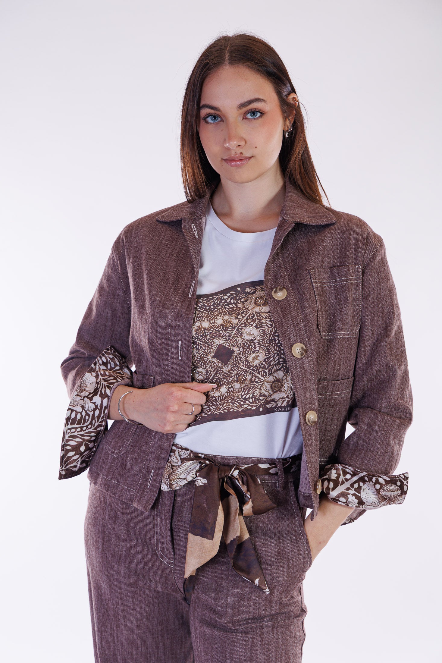 Giacca denim risvolto stampa