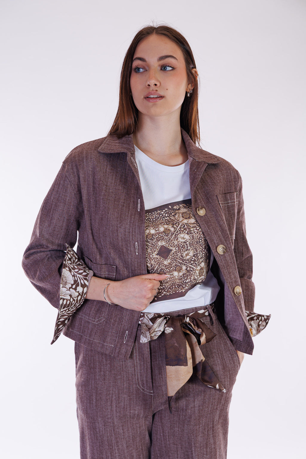 Giacca denim risvolto stampa