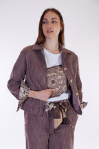 Giacca denim risvolto stampa