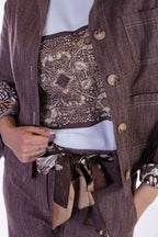 Giacca denim risvolto stampa