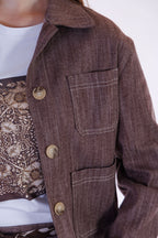 Giacca denim risvolto stampa