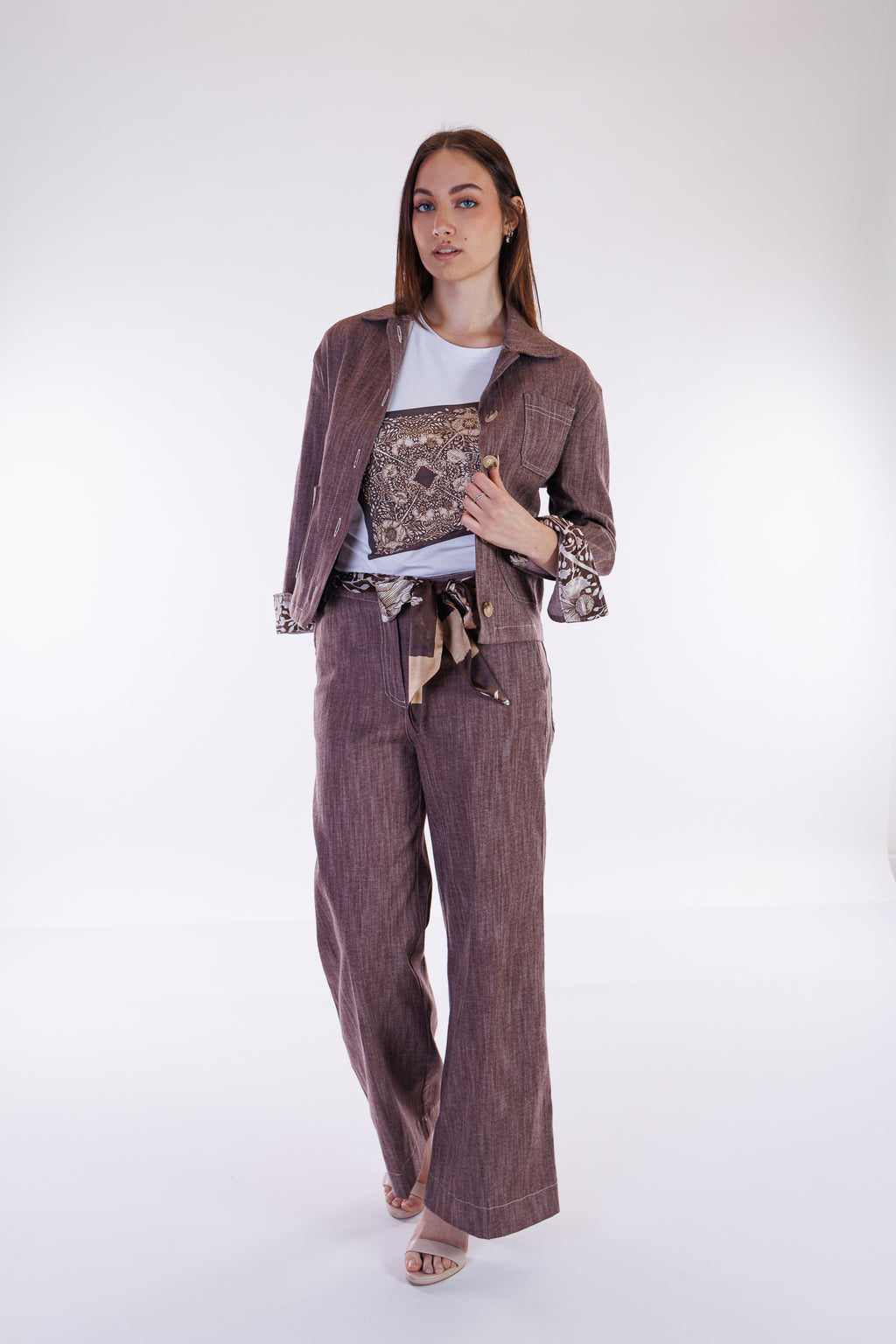 Giacca denim risvolto stampa