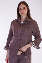 Giacca denim risvolto stampa