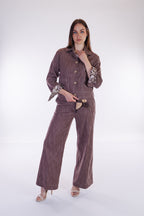 Giacca denim risvolto stampa