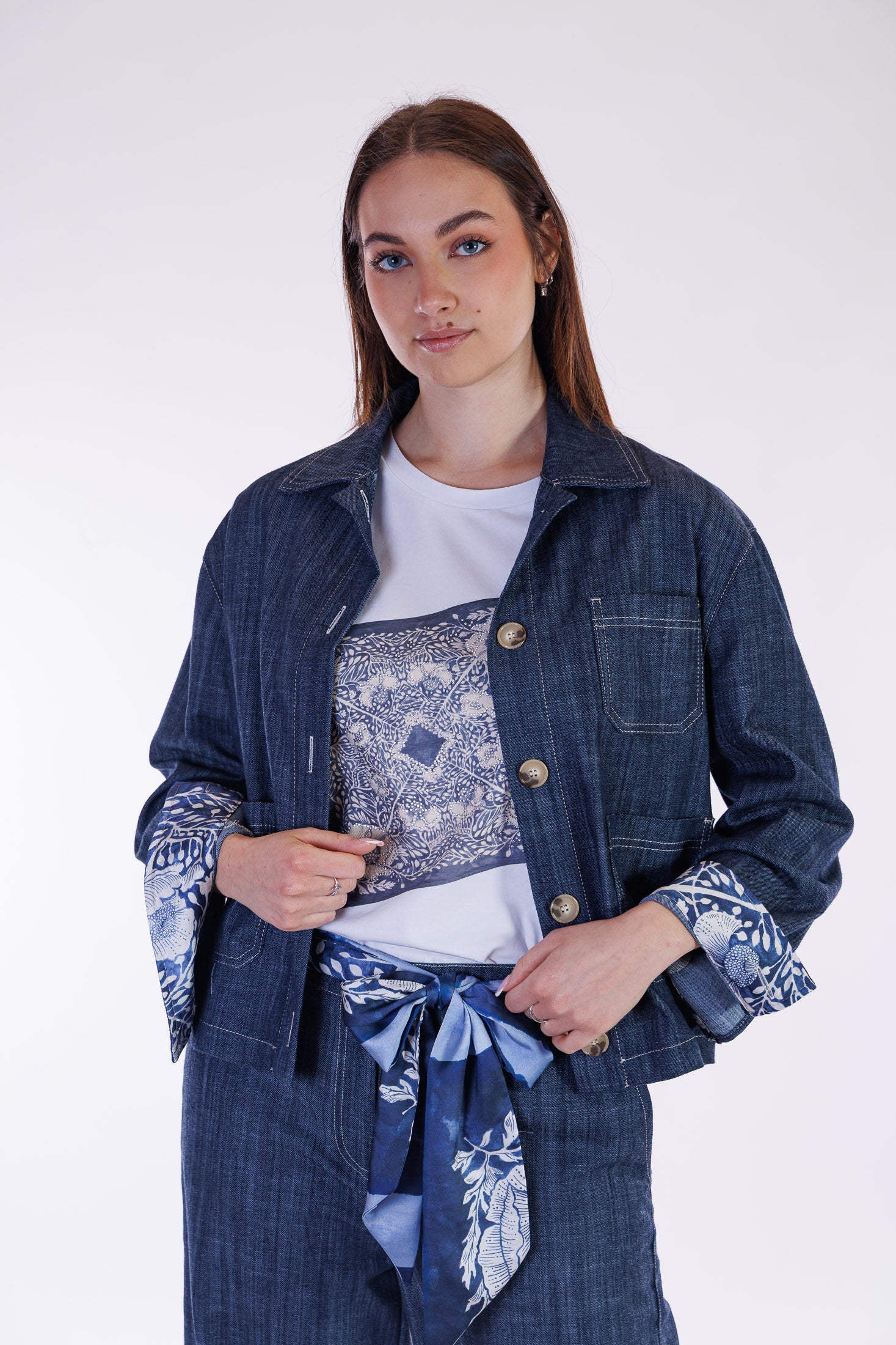 Giacca denim risvolto stampa