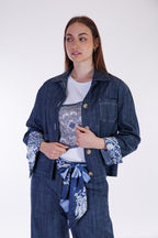 Giacca denim risvolto stampa