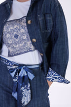 Giacca denim risvolto stampa