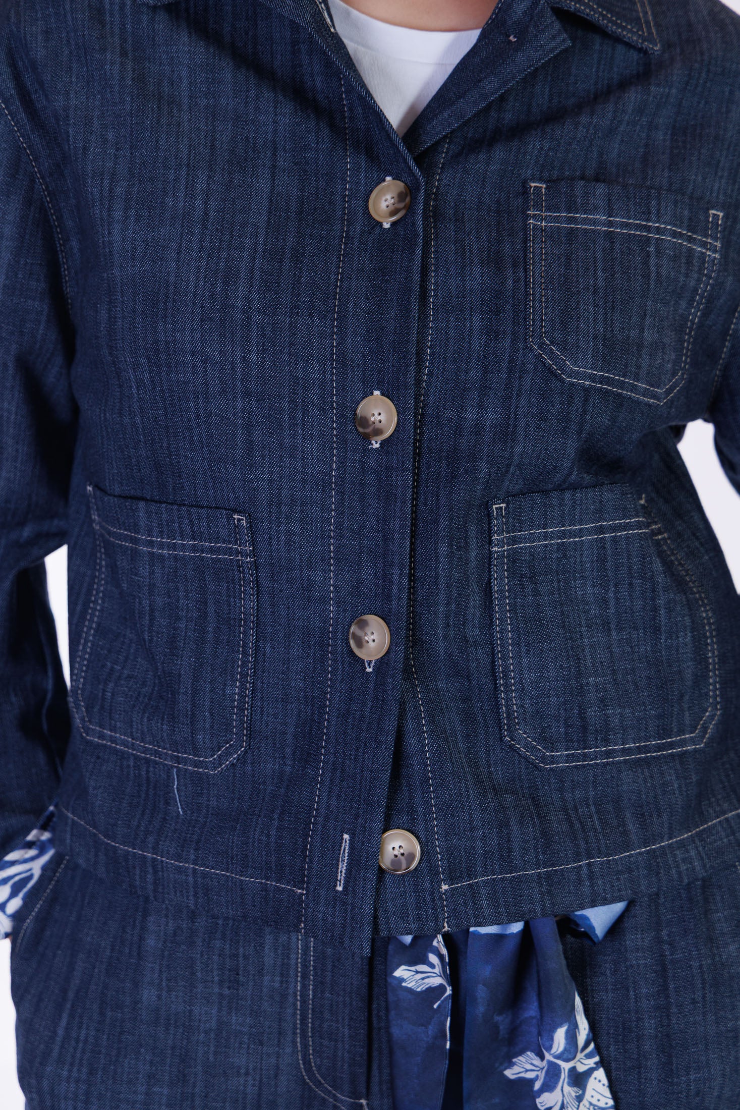 Giacca denim risvolto stampa