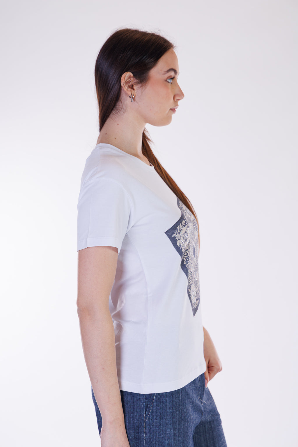 T-shirt stampa foulard e strass