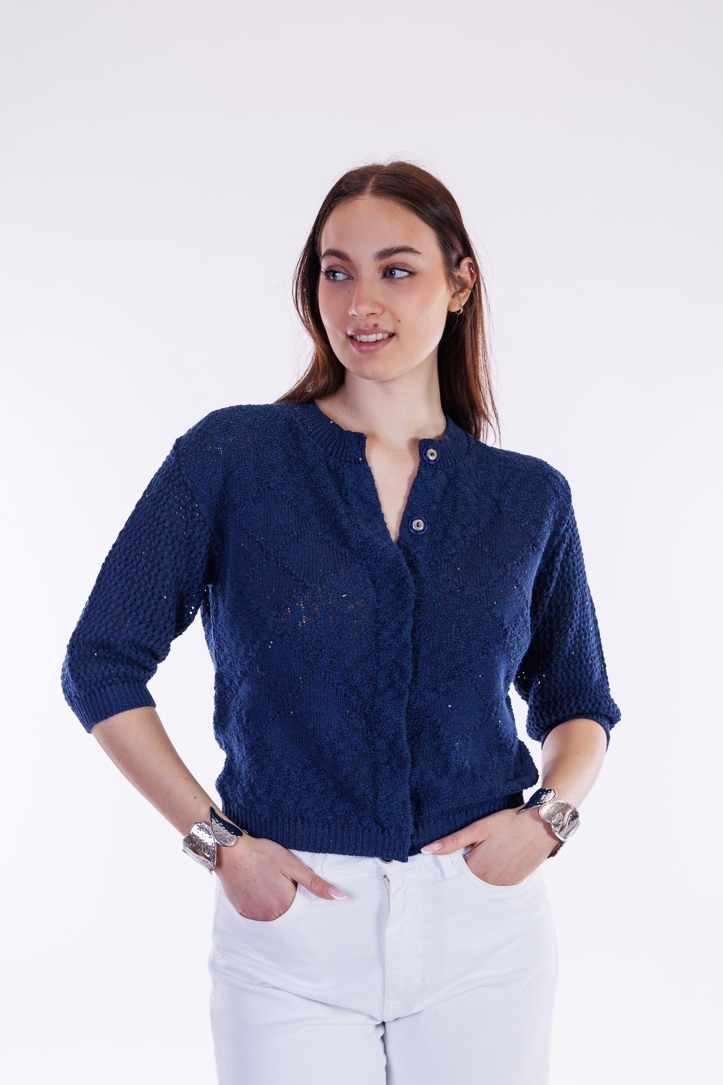 Maglia bottoncini e micro paillettes