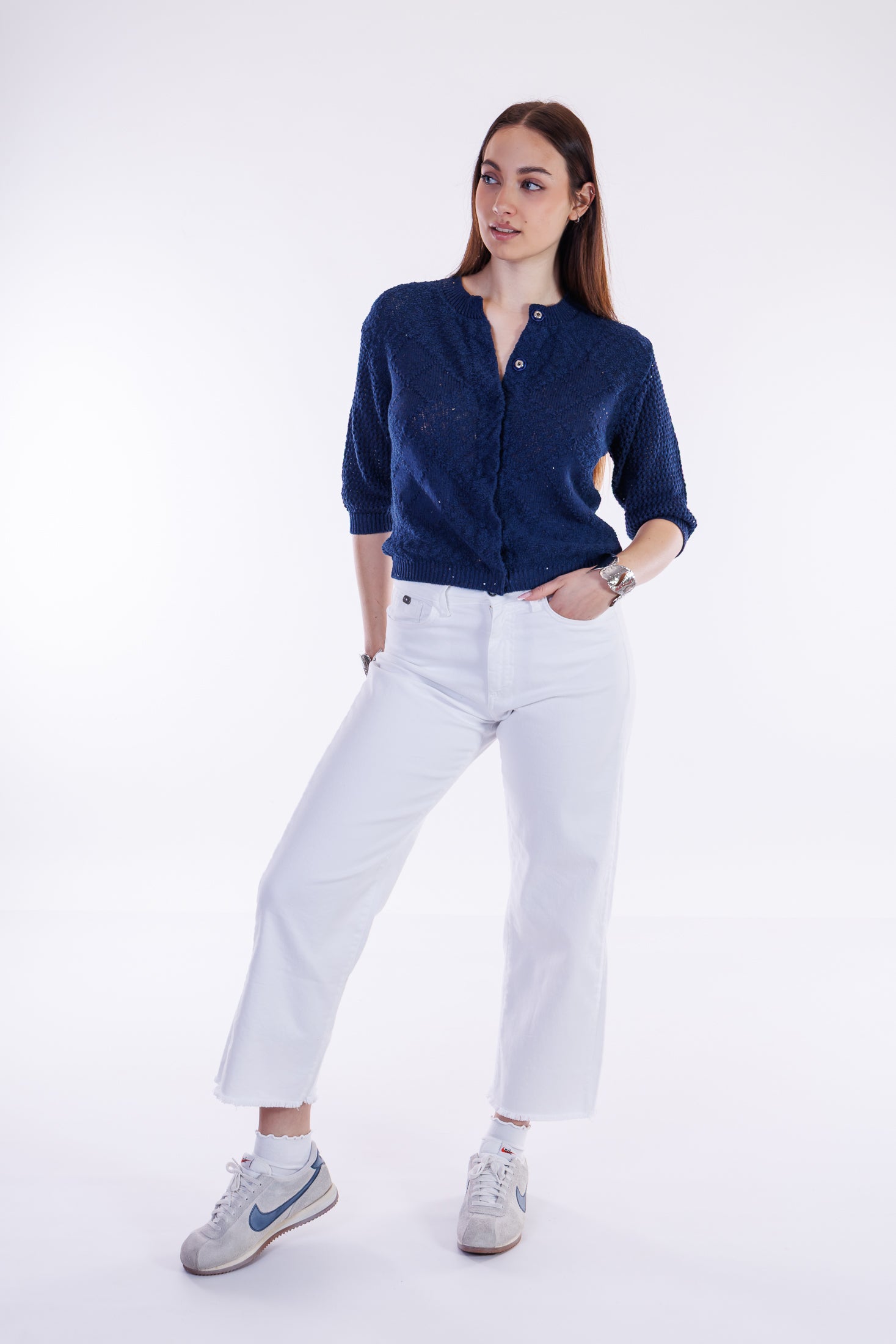 Maglia bottoncini e micro paillettes