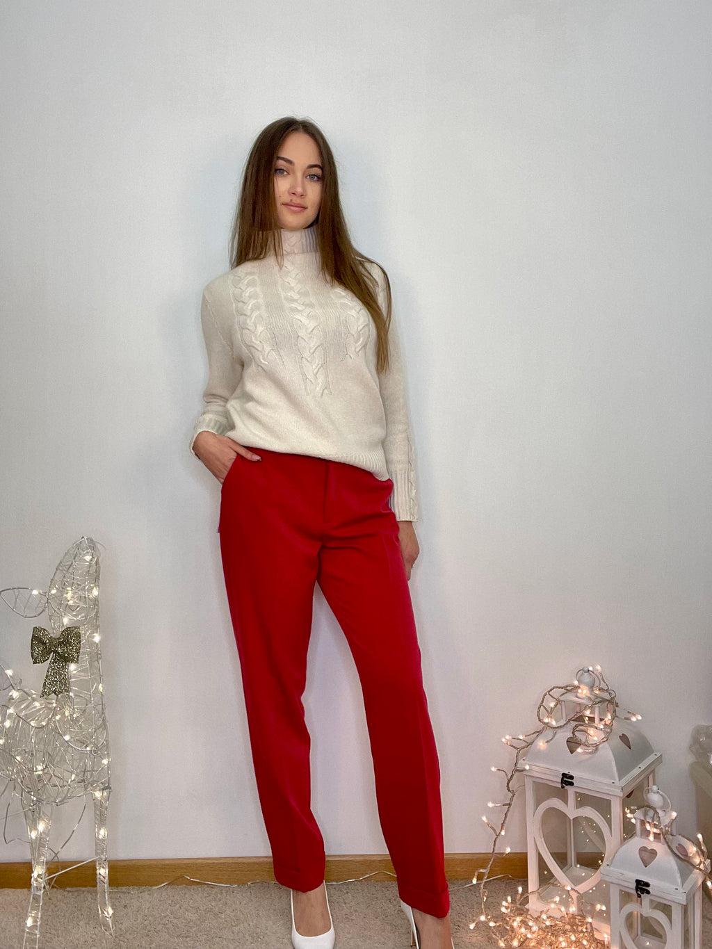 Pantalone cigarette con risvolto