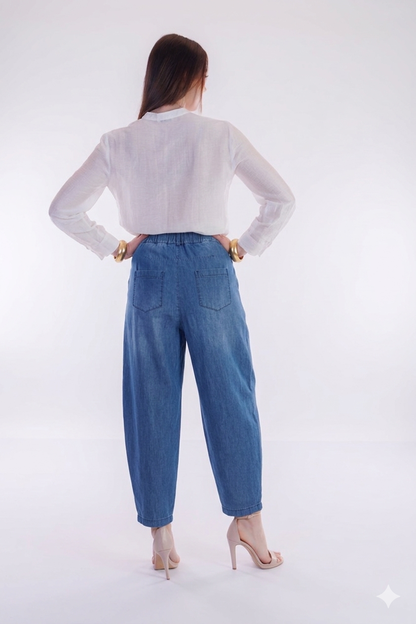 Pantalone balloon chambray