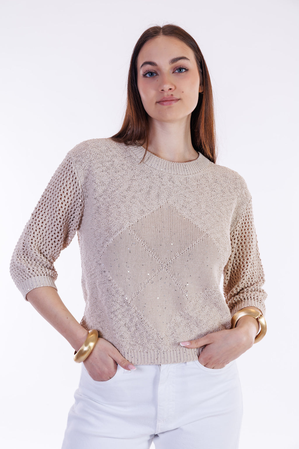 Maglia girocollo maniche a tre quarti