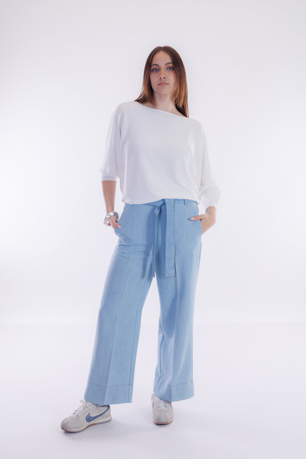 Pantalone ampio chambray