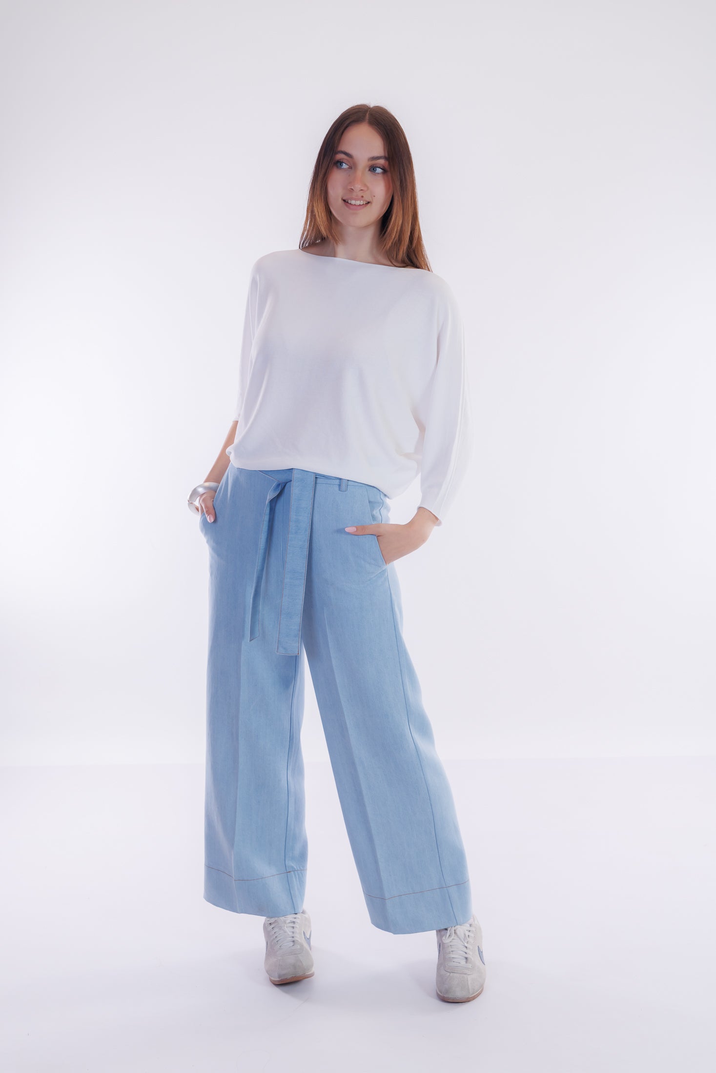 Pantalone ampio chambray