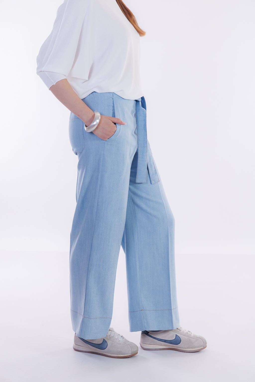 Pantalone ampio chambray