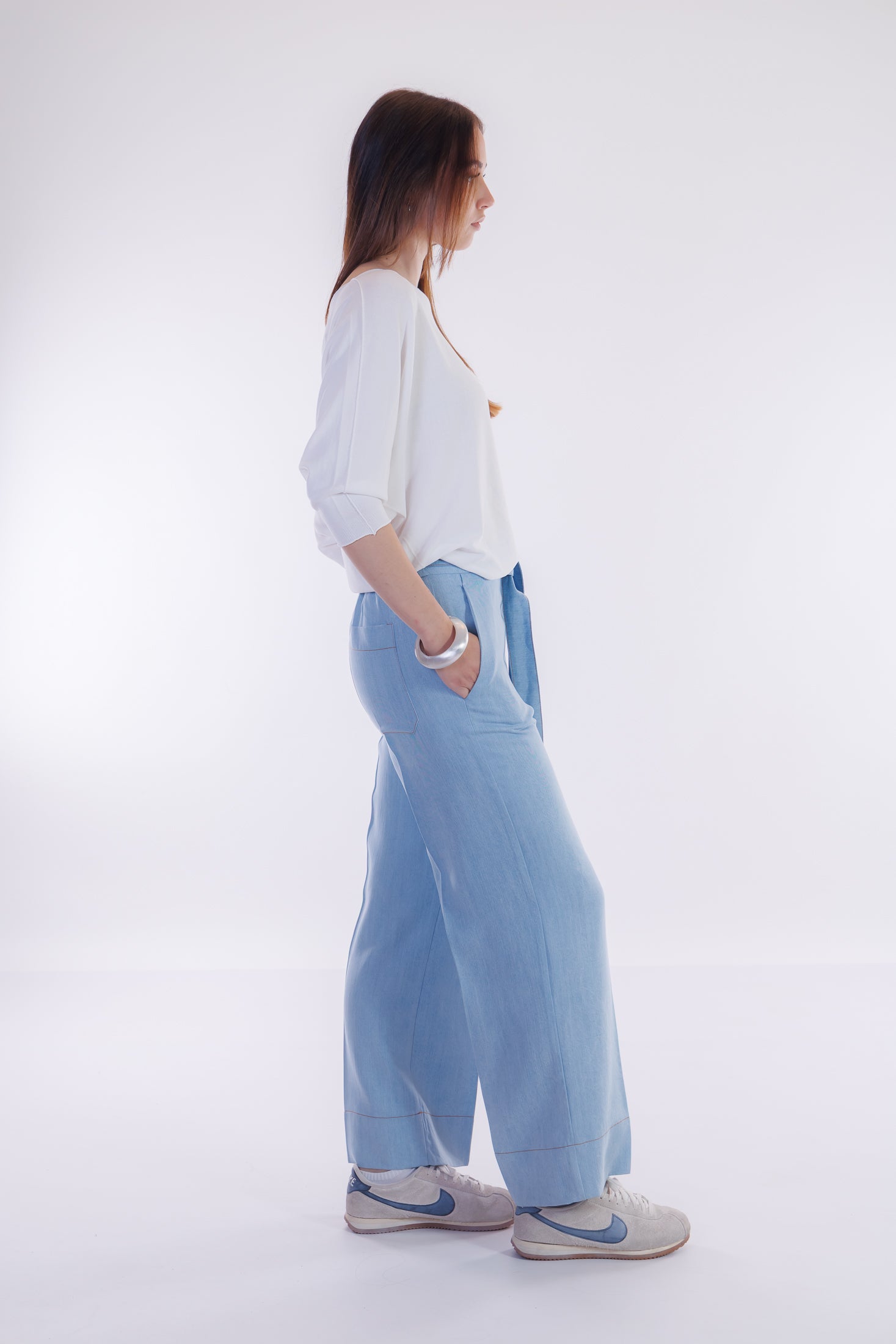 Pantalone ampio chambray