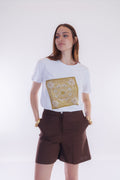 T-shirt stampa foulard e strass