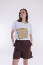 T-shirt stampa foulard e strass