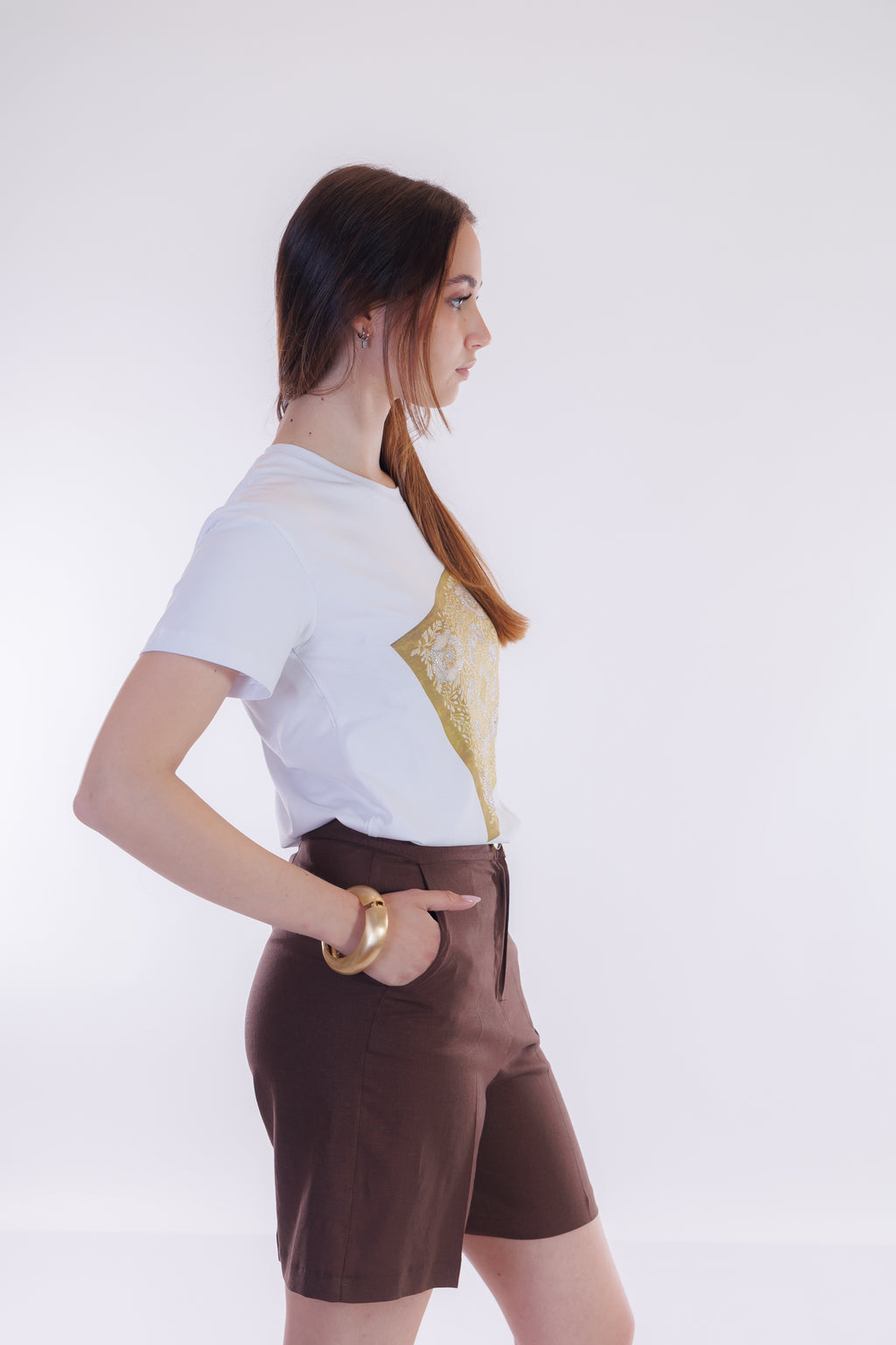 T-shirt stampa foulard e strass