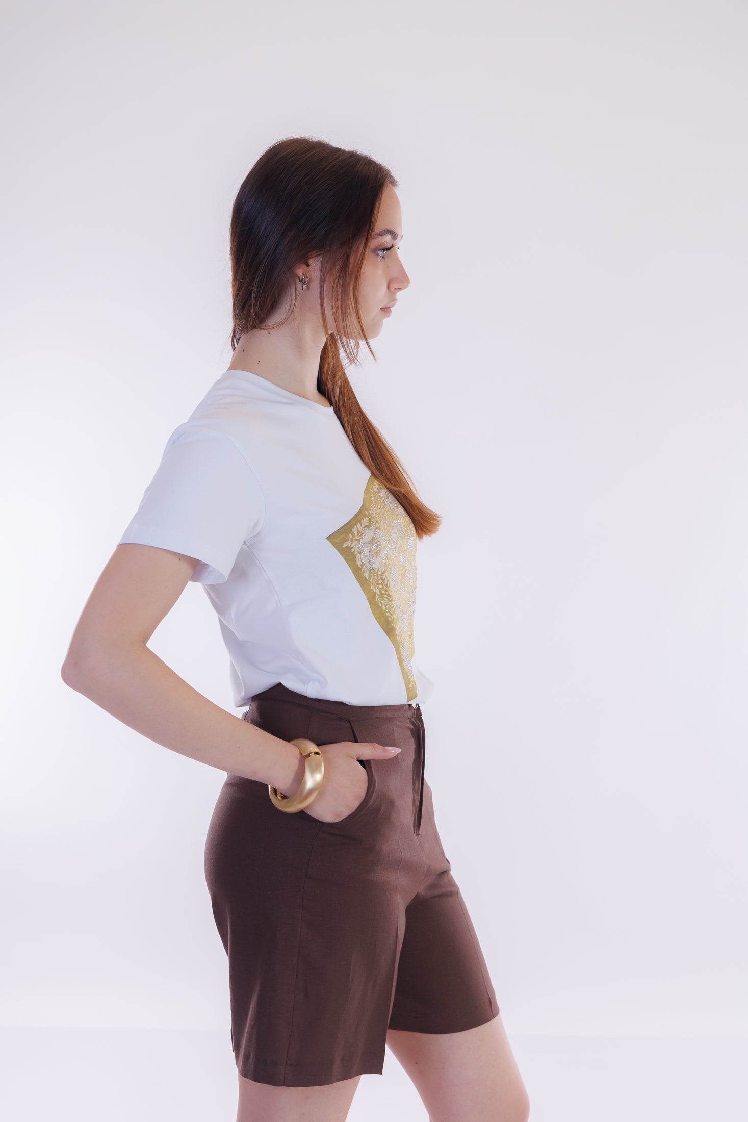 T-shirt stampa foulard e strass