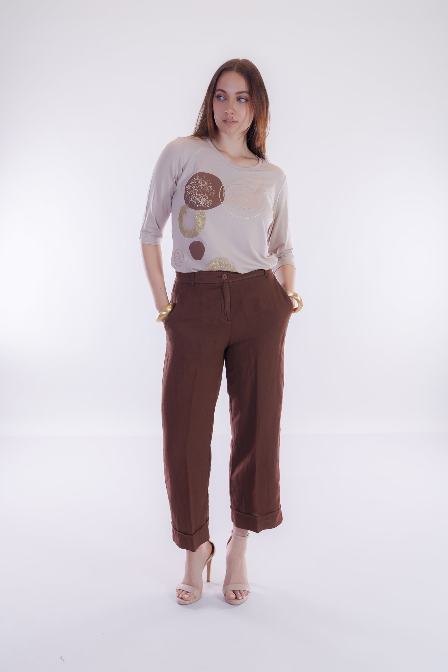 Pantalone cropped lino e cotone