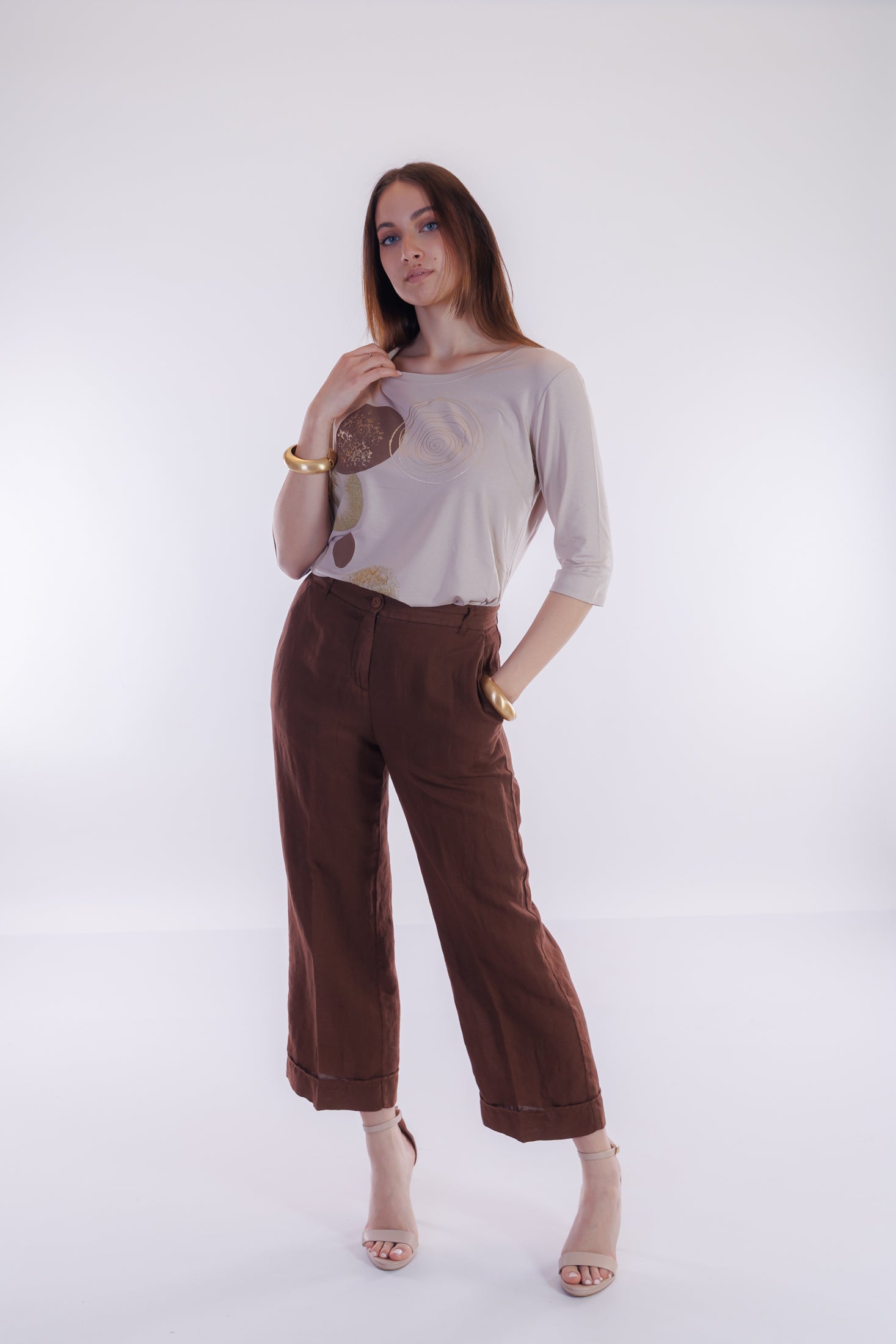 Pantalone cropped lino e cotone