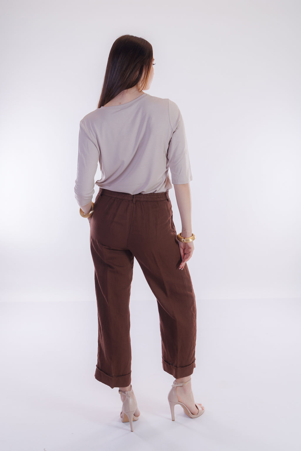 Pantalone cropped lino e cotone