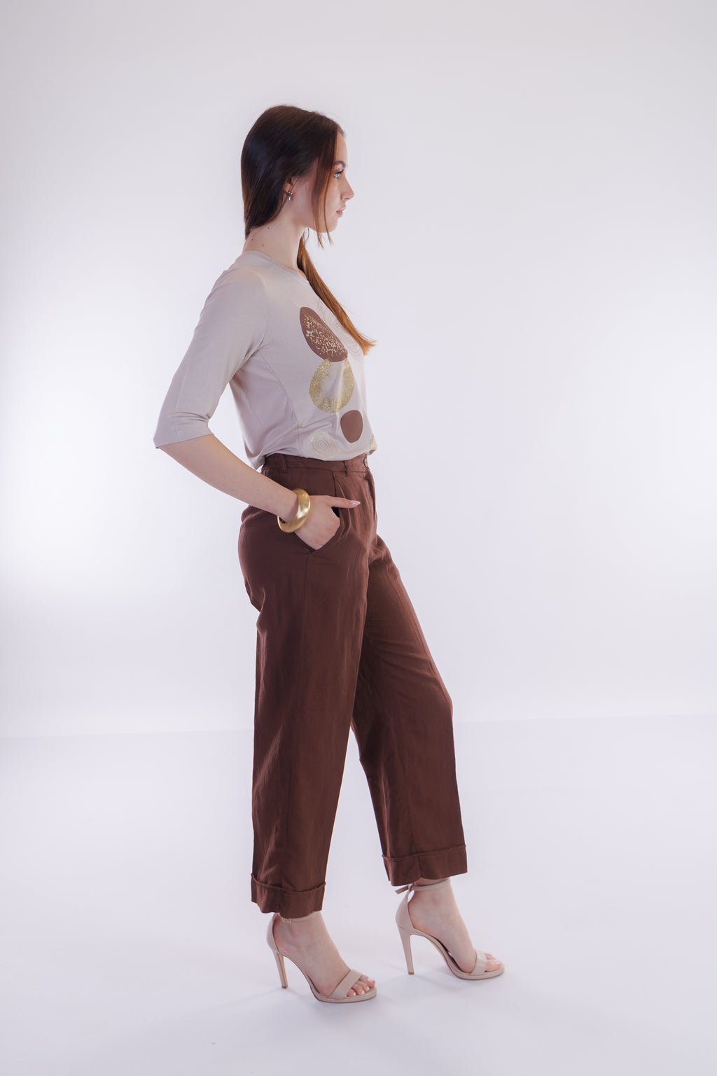 Pantalone cropped lino e cotone