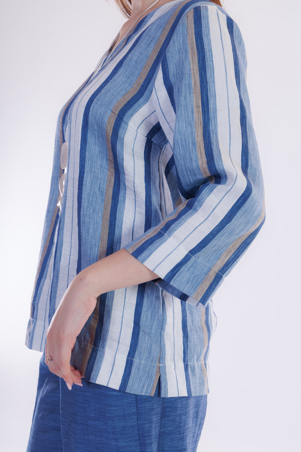 Blusa m. lino righe