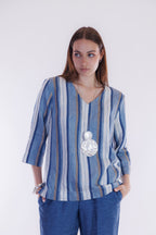 Blusa m. lino righe