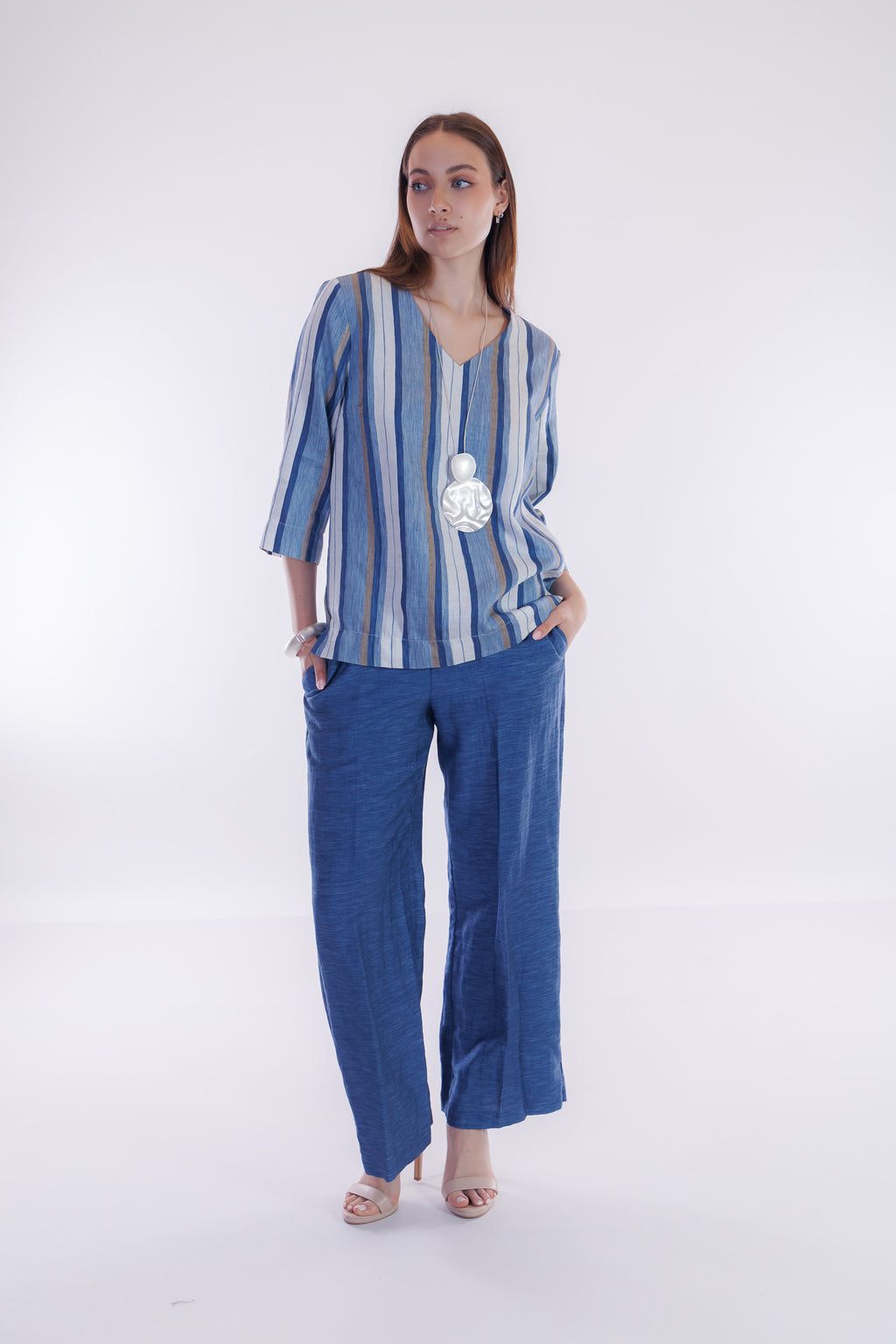 Blusa m. lino righe